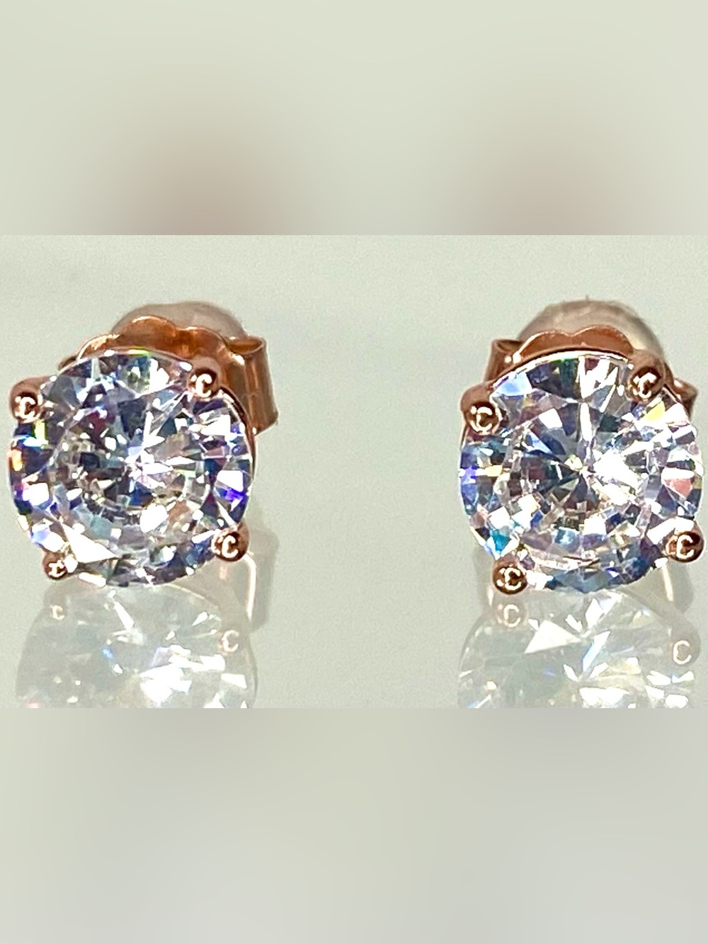 NWOT Rose Gold Cubic Zirconia Stud Earrings sterling silver w box